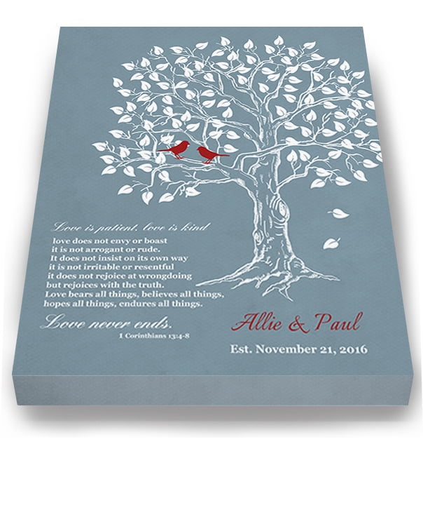 Muralmax - Personalized Anniversary Family Tree Artwork - Love Is Patient Love Is Kind Bible Verse - Unique Wedding & Housewarming Canvas Wall Decor