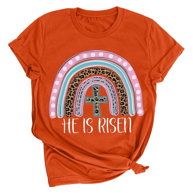 RKSTN Hauts Grande Taille pour Femmes Œufs de Pâques Imprimés Manches Courtes Col Rond Hauts Mode Couleur Unie Blouse Douce