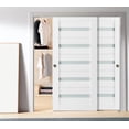 thumbnail image 3 of Sliding Closet Frosted Glass Bypass Doors 72 x 80 inches | Quadro 4445 White Silk | Sturdy Top Mount Rails Moldings Trims Hardware Set | Wood Solid Bedroom Wardrobe Doors, 3 of 7