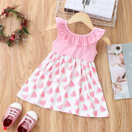 

Girls Clothes Baby Girls Sleeveless Falbala Fruit Print Princess Dress Clothes 80