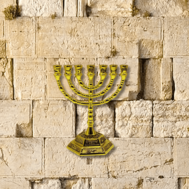 Gold Menorah with 12 Tribes of Israel Design photo 3