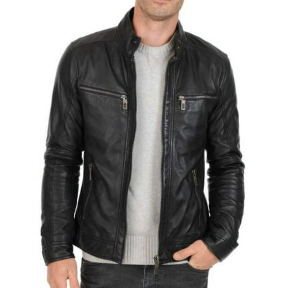 Noora Men's Lambskin Black Leather Jacket | Autumn and Winter Fashion Warm Motorcycle Biker Leather Jacket with Zipper