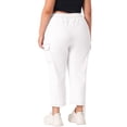 thumbnail image 3 of Pantalones cargo de mujer de talla grande Agnes Orinda con cintura elástica y cordón, con bolsillos, 1X, blancos, 3 of 6