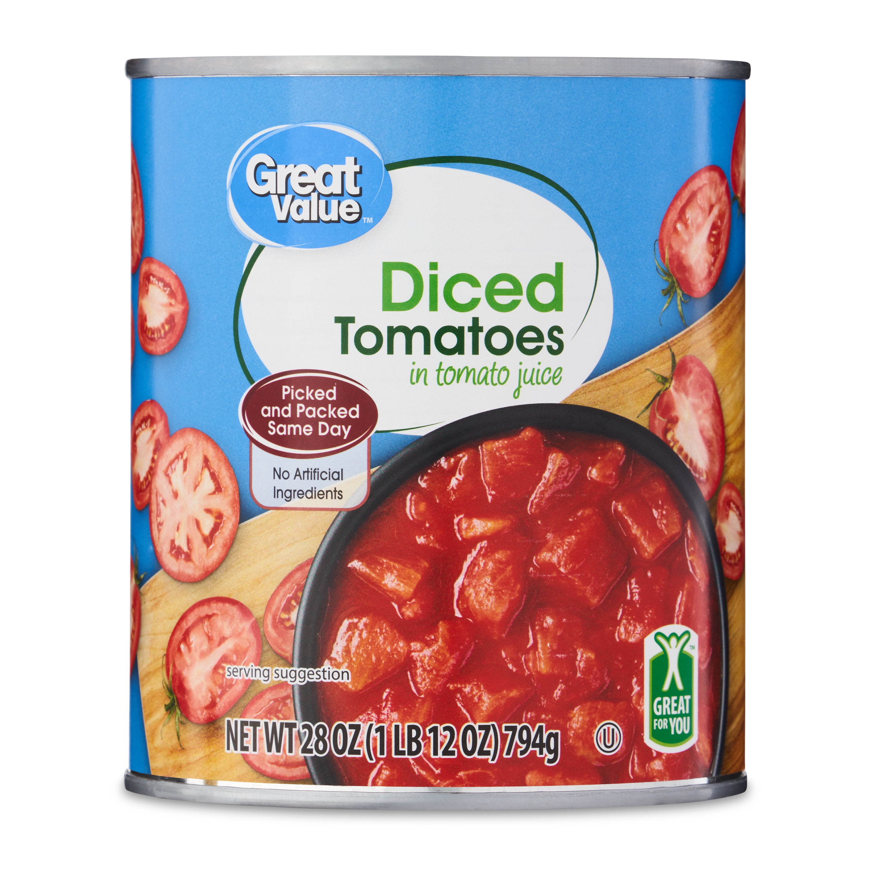 Great Value Diced Tomatoes in Tomato Juice, 28 Oz
