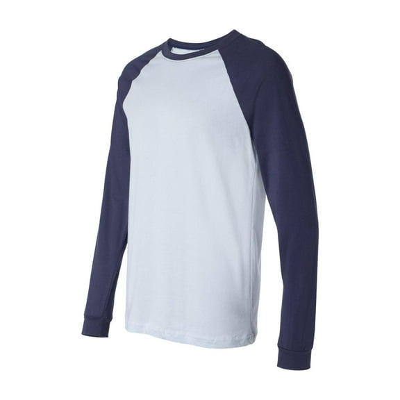 BELLA CANVAS - Long Sleeve Jersey Baseball Tee - 3000 - Light Blue/ Navy - Size: S