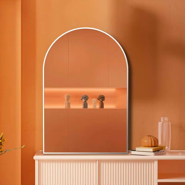 MAYEERTY 20x30 Inch Silver Metal Framed Arched Bathroom Wall Mirror, for Home Bathroom Use