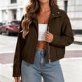 thumbnail image 6 of HAPIMO Women Faux Suede Jacket Zipper Standing Collar Coats Elastic Hem Cropped Outerwear Long Sleeve Fall Fashion Jackets with Pockets Brown XXL, 6 of 8
