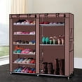 thumbnail image 7 of Zimtown 6 Tiers Shoe Rack Shoe Shelf Tower Portable 9 Grids Shoe Cabinet  27 Pairs Shoe Storage Organizer Space Saving with Non-woven Fabric Cover, Coffee, 7 of 7