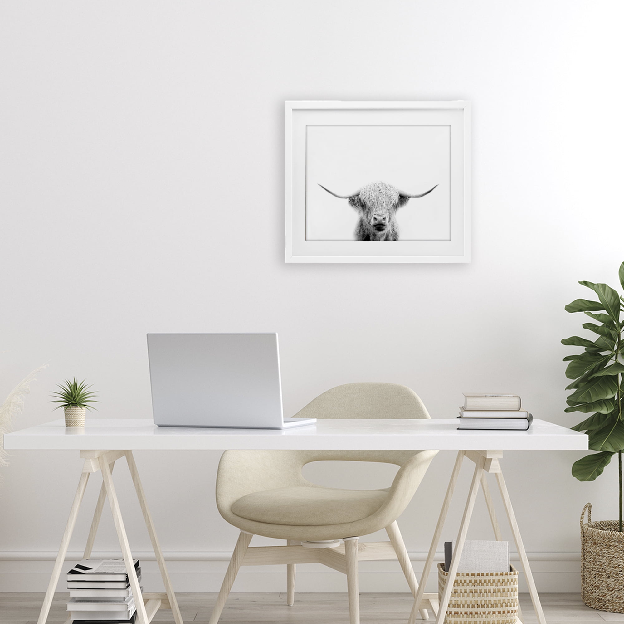 Stupell Industries Scottish Cow Portrait White Framed Print Under Glass, design by Leah Straatsma