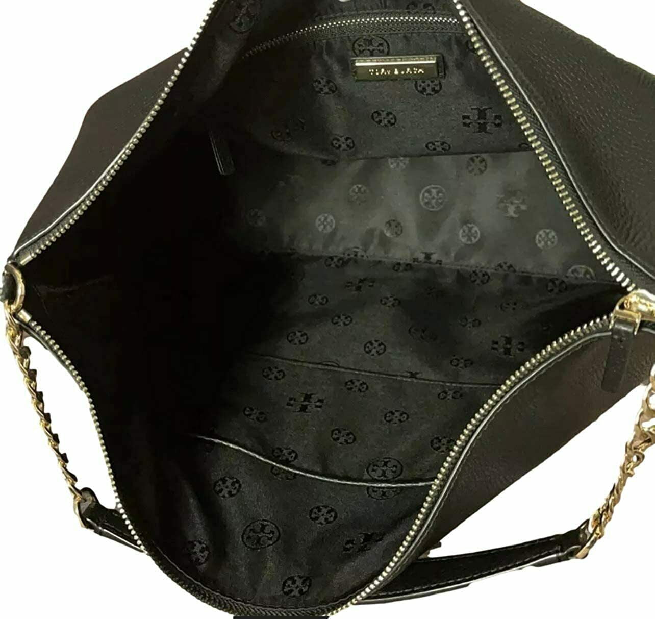 Tory Burch Carter Slouchy Pebble Leather Reva Zip Chain Hobo Bag in Black -  
