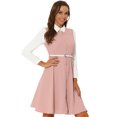 thumbnail image 1 of INSPIRE CHIC Robe Chemise de Travail pour Femme à Boutons devant, Manches Longues, Col Contrastant, Grande, Rose, 1 of 5