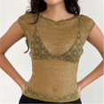 thumbnail image 6 of Endives Mesh Short Sleeve Tops for Women Lace Tops Slim Fit Crop Tops Shirt See Through Going Out Top Club Wear Night Wear T Shirts for Women S, 6 of 7