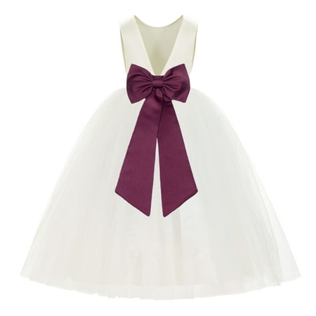 

Ivory V-Back Satin Flower Girl Dresses for Wedding Toddlers 219T