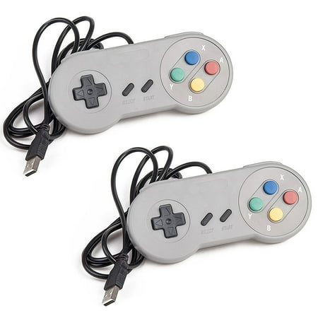 Snes Game Controller 2 Pack SNES Retro USB Super Nintendo Controller Gamepad Joystick, USB PC Super Classic Controller Joypad Gamestick for Windows PC MAC Linux Raspberry Pi 3 Steam Sega Genesis Higan ()