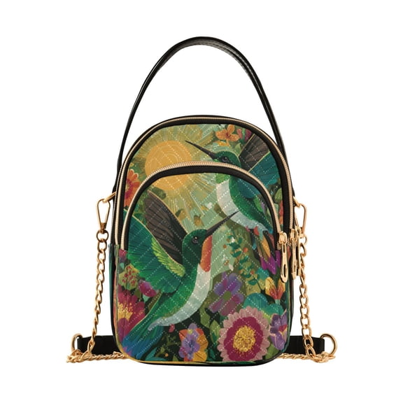 Leather Handbag Crossbody Bag Two Affectionate Green Hummingbirds
