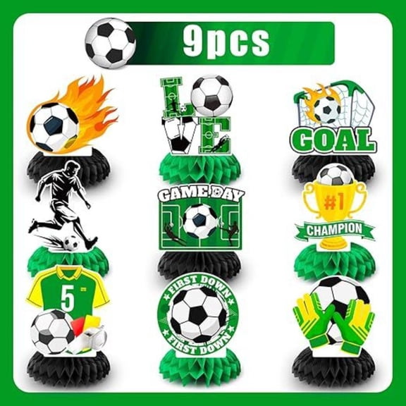 9-Piece Soccer Party Decorations, 3D Honeycomb Table Centerpieces for Boys' Birthday, Sports Themed Events & Game Day Party Supplies