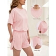 thumbnail image 2 of Mecto Women's Classic Striped Pajama Set Short Sleeve Round Neck Soft Stretchy Breathable Sleepwear with Side Slit Shorts Size XL, 2 of 6