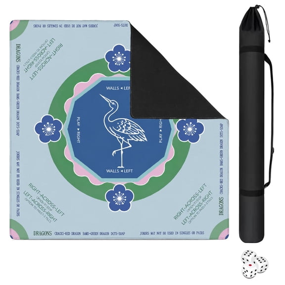 American Mahjong Game Table Mat 31.5" x 31.5", Printed Official Rules, Anti-Slip Quiet Surface for Mahjong, Poker & Domino Games