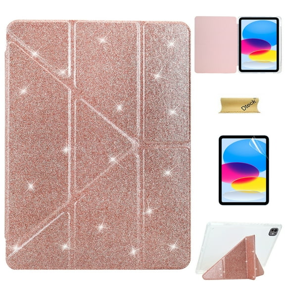 Dteck Case with Soft Screen Protector for iPad Pro 13 inch M4 2024,Bling Glitter Leather Case Built-in Pencil Holder Shockproof TPU Stand Cover for iPad Pro 13 inch 2024,Rosegold