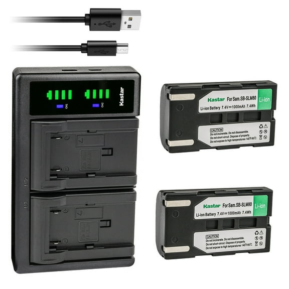 Kastar 2-Pack SB-LSM80 Battery and LTD2 USB Charger Replacement for Samsung SC-DC171 SC-DC171U SC-DC173 SC-DC173U SC-DC175 SC-DC563 SC-DC564 SC-DC565 SC-DC575 VP-D351 VP-D352 VP-D353 VP-D354
