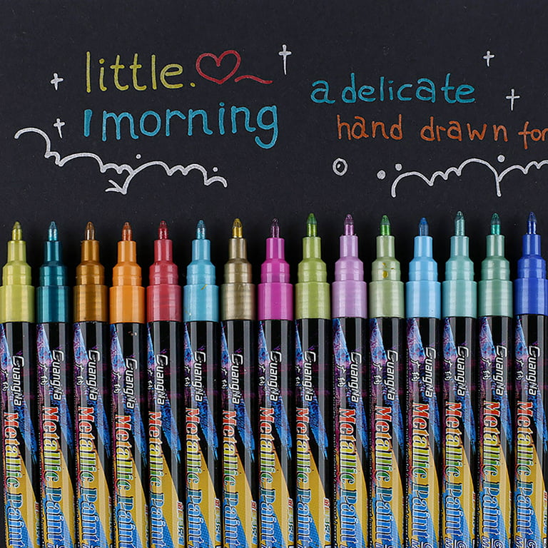 VAMOSEEHI Glitter Markers, 12 Colors Premium Metallic Paint Pens, Dual Tip  Metallic Markers for Kids, Adults, Black Paper Drawing, Rock Painting