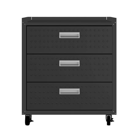 Fortress Textured Metal 31.5" Garage Mobile Chest with 3 Full Extension Drawers y