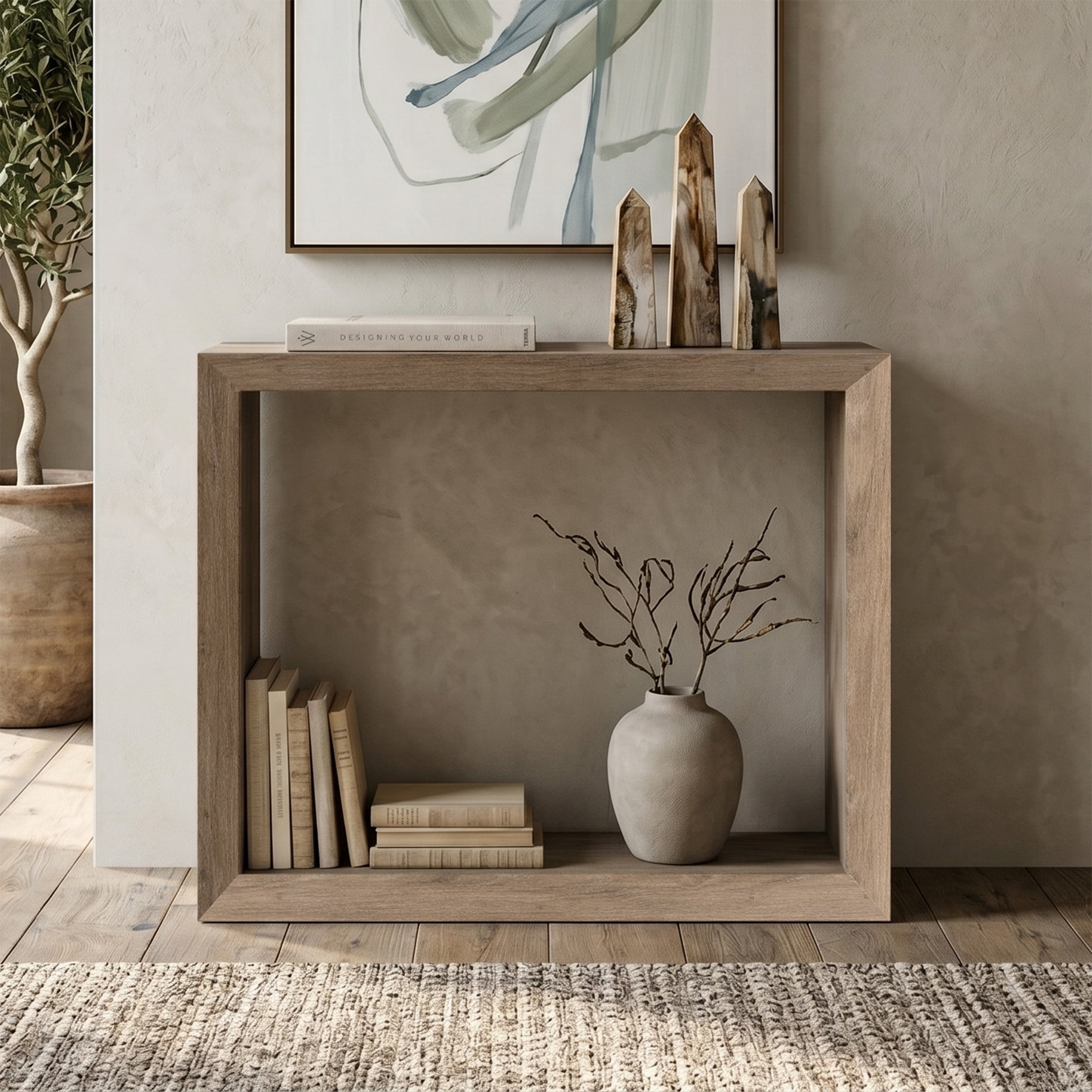 Evelyn&Zoe Modern Farmhouse 36" Wide Antiqued Gray Oak Console Table
