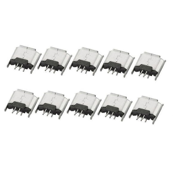 10Pcs Micro USB Type B 180 Degrees DIP 5Pin Female PCB Solder Socket Connector