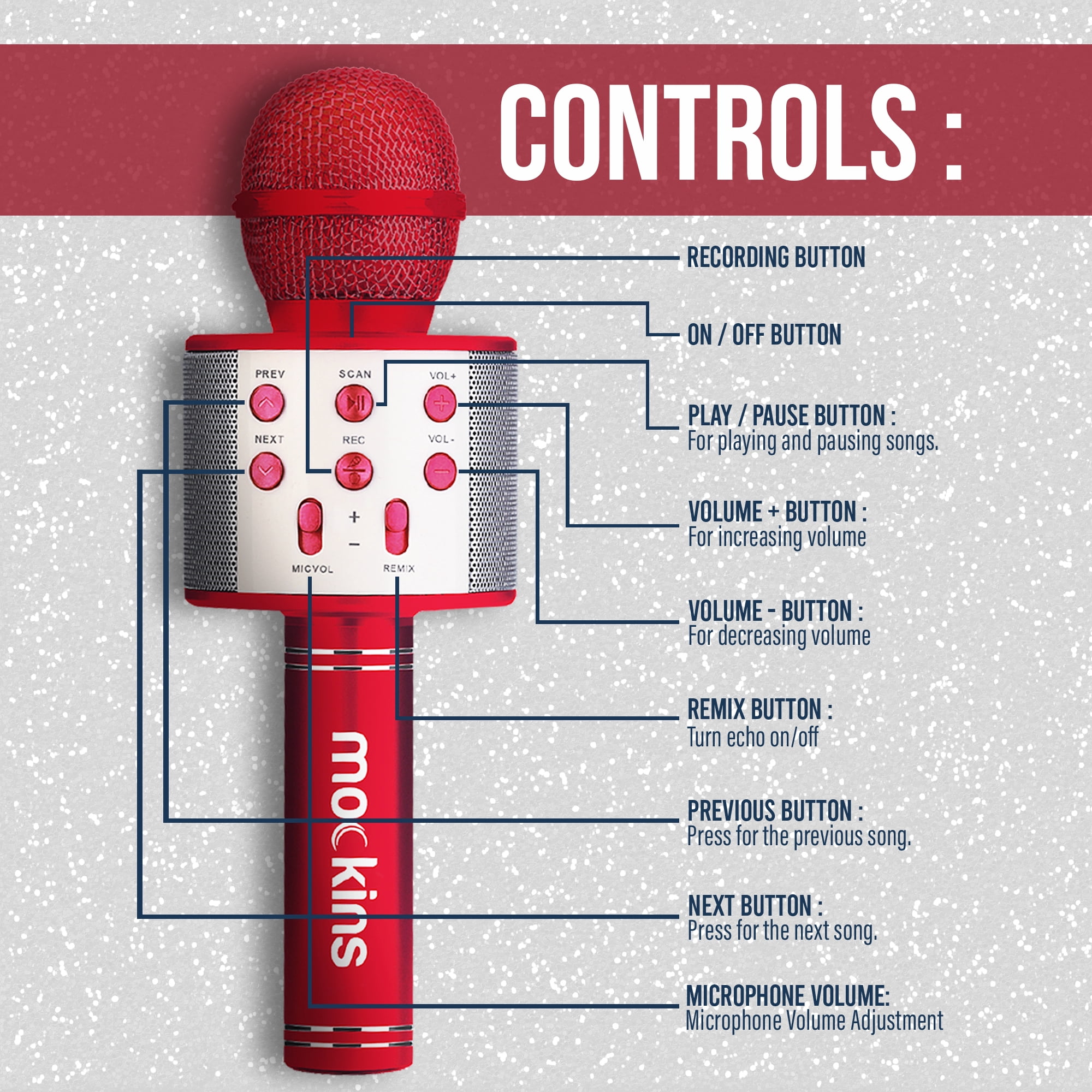 Mockins Navy & Red Karaoke Microphones with Bluetooth Speakers | Portable - Compatible with Android and IOS Devices | 2-Pack