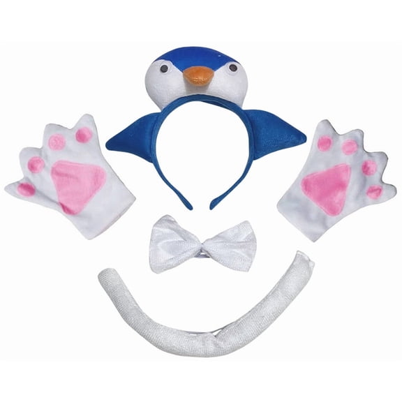 Petitebelle Cutie Penguin Headband Bowtie Tail Glove 4pc Costume (Blue, 1-4 Years)