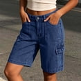 thumbnail image 2 of Jeans Cargo Shorts for Women Solid Color Washed Denim High Waist Casual Bottoms Cropped Pants Summer With Pockets, 2 of 6