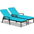 thumbnail image 1 of Gymax Lot de 2 Chaises Longues Inclinables de Patio en Rotin Réglables avec Coussin Turquoise, 1 of 7