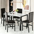thumbnail image 2 of Cvortll 5 Pieces Dining Room Table Set for 4, Space Saving Kitchen Table and Chairs , Set with 4 Upholstered PU Leather Chairs and Faux Marble Tabletop, Deep Brown + White, 2 of 9