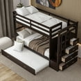 thumbnail image 3 of Espresso Twin Over Twin Bunk Bed with Trundle & Staircase - Solid Pine Wood, Space-Saving Storage Drawers - Ideal for Bedrooms, Guest Rooms, Apartments, 3 of 22
