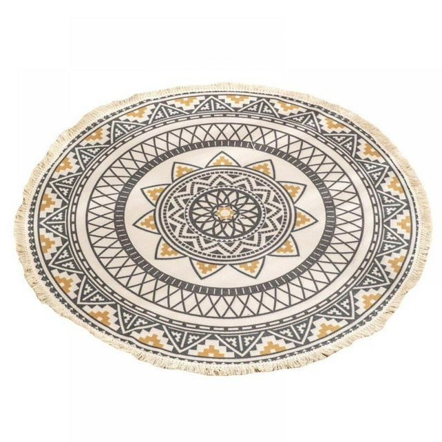 2.9ft Small Area Rug with National Wind Cotton Bathroom Rugs Soft Non-Slip Floor Carpet Bedroom Living Room Decorative Machine Washable