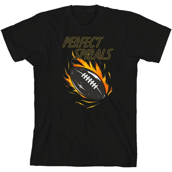 "Perfect Spirals" Flaming Football Youth Black Short Sleeve Tee-XXL