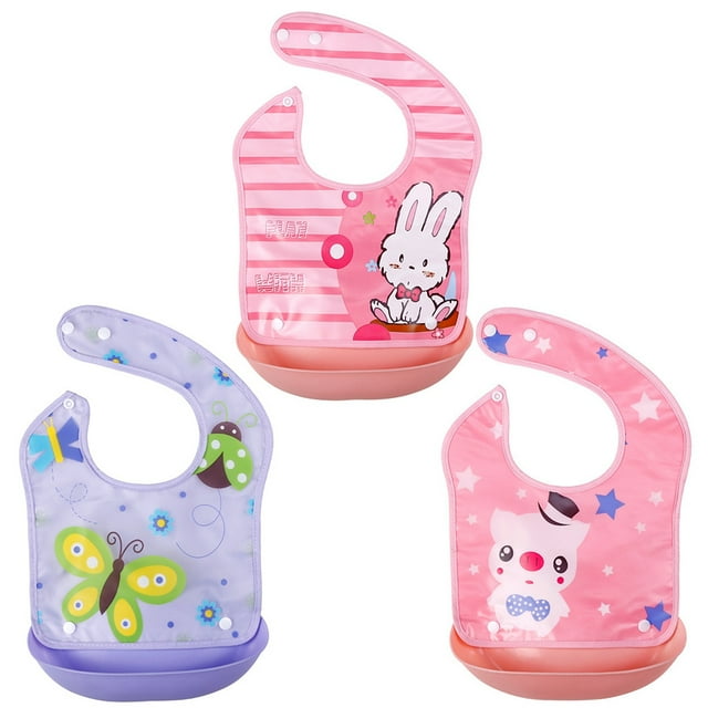 Bangcool Baby Bib Cartoon Waterproof: 3PCS Large Toddler Drool Bib Newborn Teething Bib