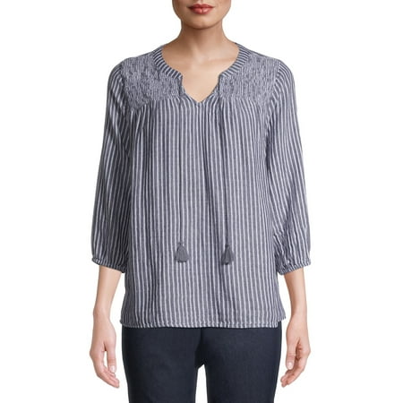 Time and Tru Women's Long Sleeve Peasant Top