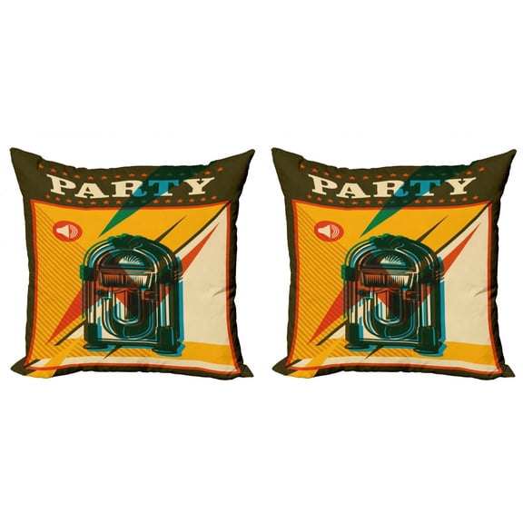 Ambesonne Vintage Throw Pillow Cover 2 Pack, Retro Old Music Jukebox, 20", Earth Yellow Olive Green