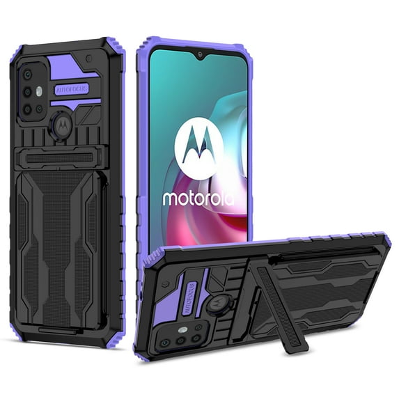 for Motorola Moto G30 6.5 inch Wallet Case, with Credit Card Holder Stand Kickstand Slim Rugged Shockproof Heavy Duty Defender Armor Military Grade Protective Phone Case - Purple