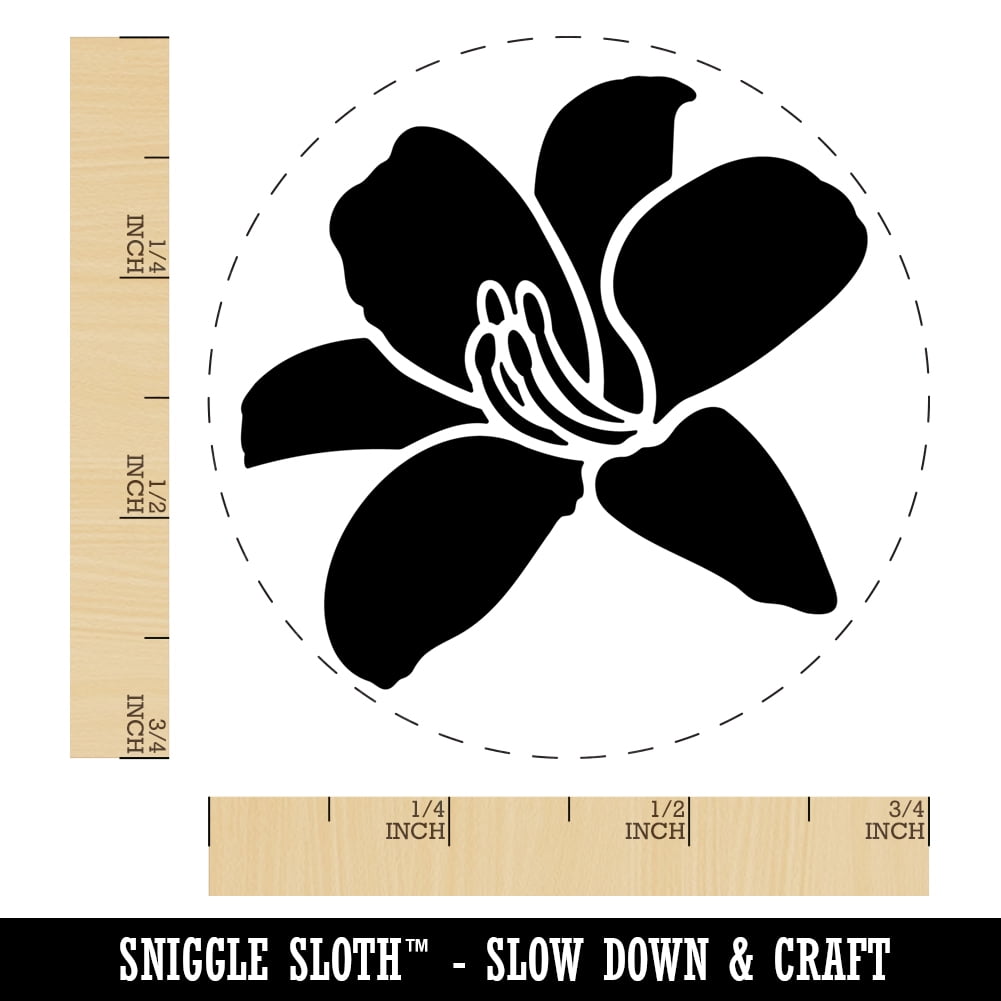 Daylily Lily Flower Self-Inking Rubber Stamp Ink Stamper - Brown Ink - Small 3/4 Inch