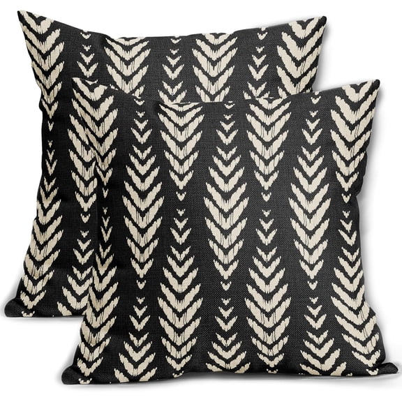 Black Pillow Covers 18x18 Set of 2 Boho Pattern Cream Herringbone Geometric Print Bohemian Ethnic Print Decorative Throw Pillows Outdoor Pillowcase Farmhouse Cushion Case Decor for Couch Sofa Bed
