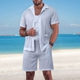 thumbnail image 5 of Men Mesh 2 Piece Outfits See Through Casual Shirts and Shorts Hollow Out Mid Shorts Set Light Gray XL, 5 of 8