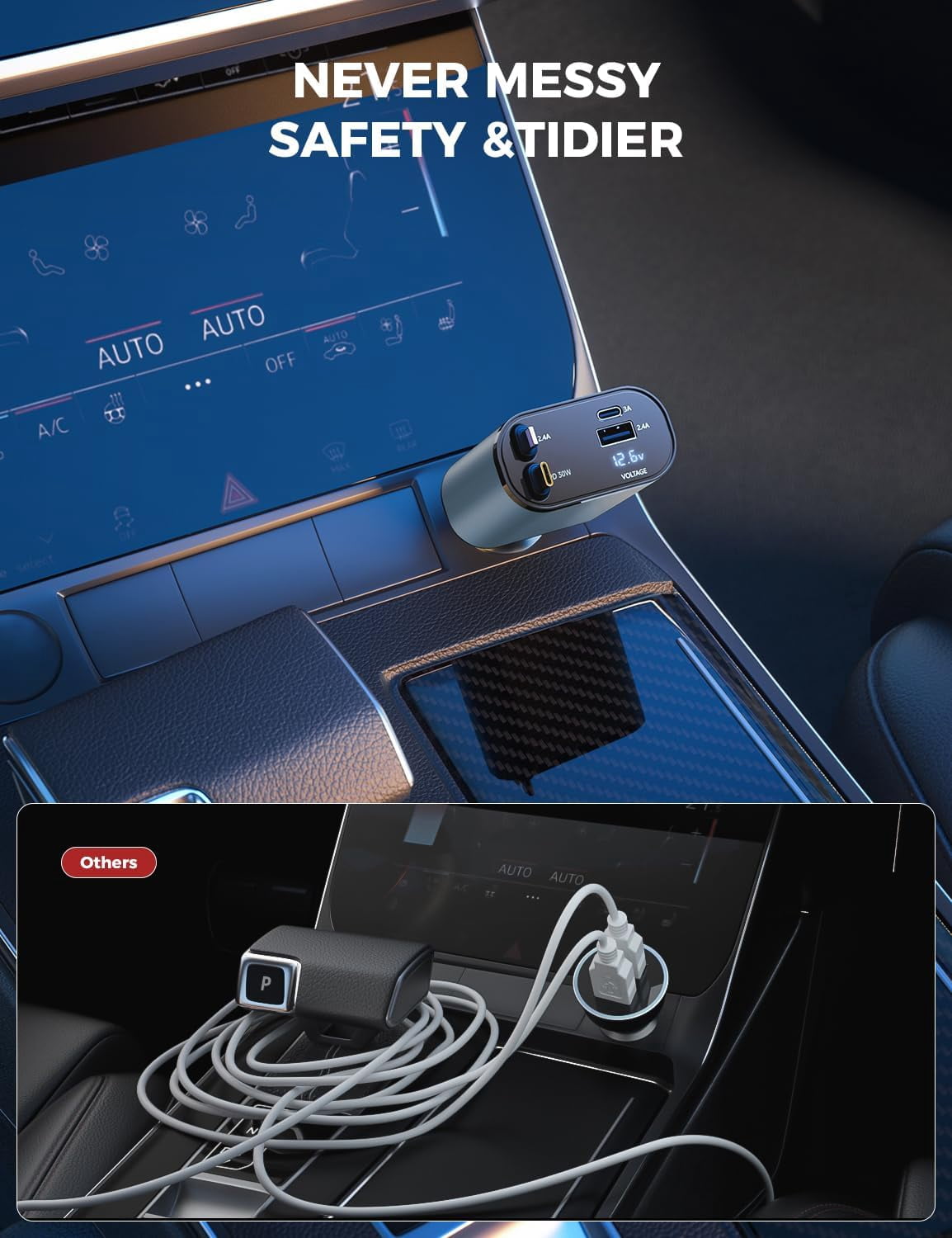 CJBZLCPCOO SUPERONE Retractable Car Charger 4 in 1, Fast Car Phone Charger with Cord 2.6ft, USB C and Apple Car Charger Adapter, Compatible with iPhone 15/15 Pro Max/14/13/12/11, Galaxy, Pixel