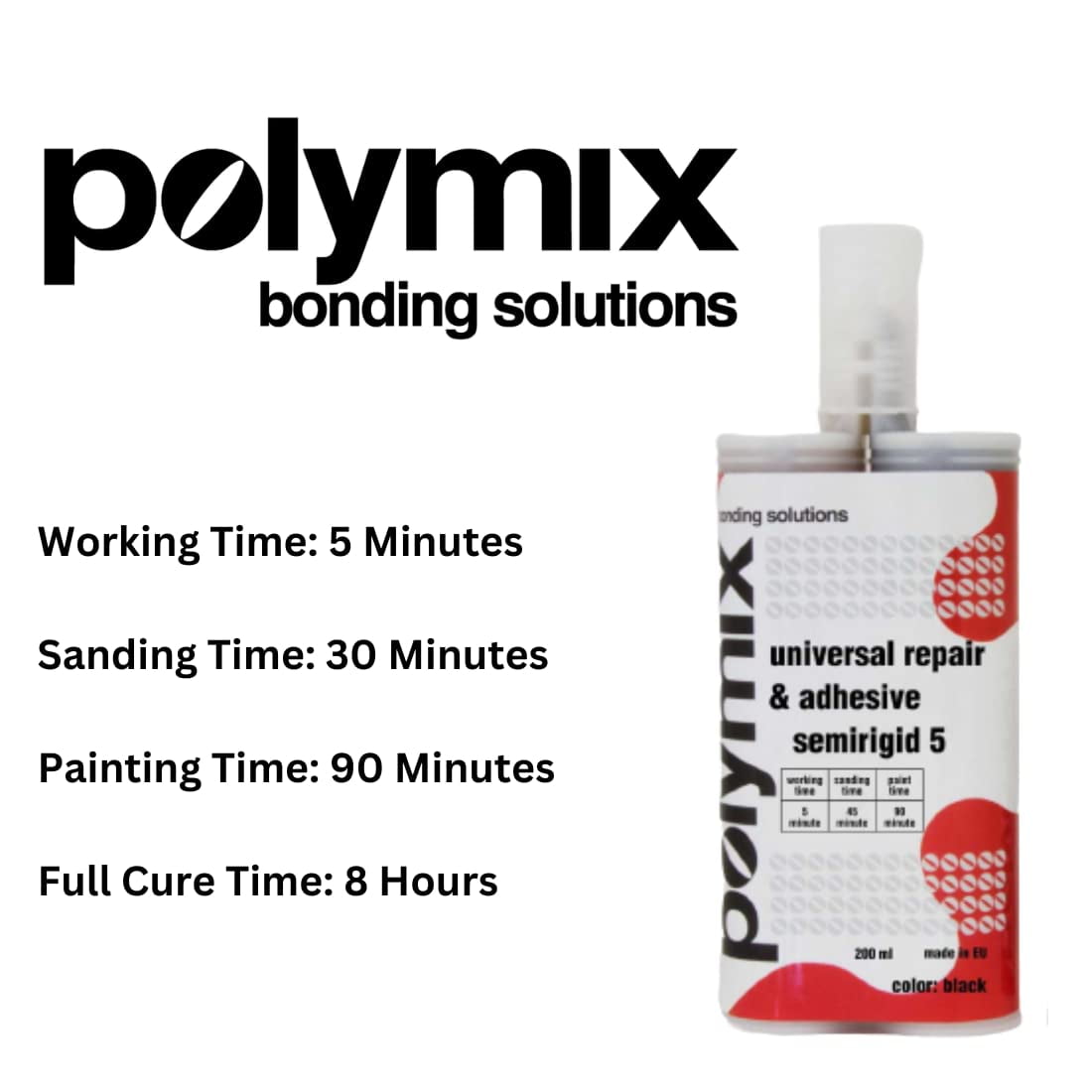 Polymix Universal Adhesive Flex 15 Multipurpose Plastic Repair and Adhesive 200ml Cartridge & Two Application Mixing Nozzles