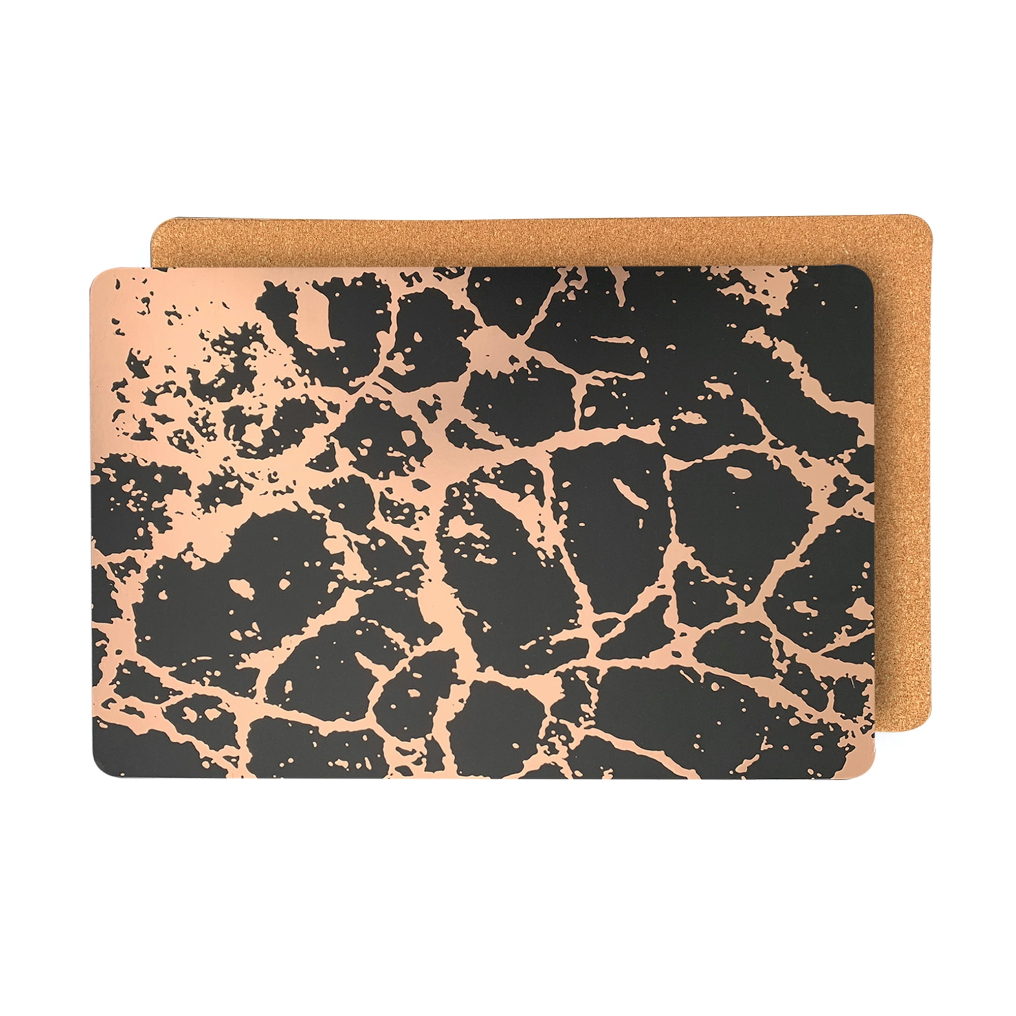 Dainty Home Marble Cork Foil Printed Marble Granite Designed Thick Cork Textured 12" x 18" Rectangular Placemat Set of 4 in Black And Rose Gold