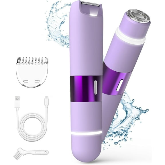 RUTAWZ Electric Bikini Trimmer for Women, 2-in-1 Double Head Rechargeable Shaver for Hair Removal, IPX7 Waterproof, Purple