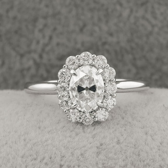 Eclet Jewels 2 Ct Oval Cut Moissanite Ring - 14K White Gold Plated Rings - Wedding Flower Halo Ring For Women's - Christmas Special Gift for Her - Moissanite Ring For Birthday Gifts