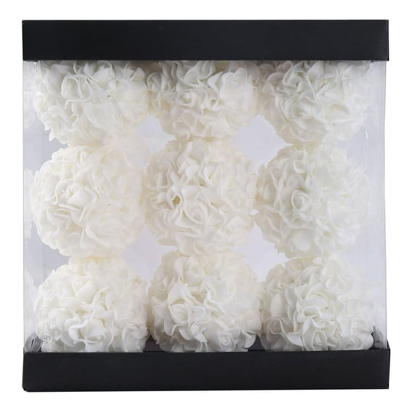 idyllic 9pcs Rose Flower Foam Kissing Balls for Bridal Wedding Centerpiece Party Ceremony Decoration 3.5 Inches (White)