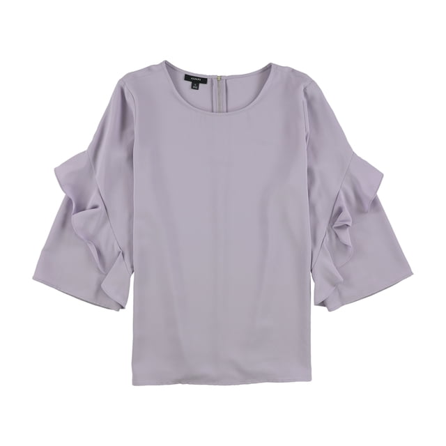 Alfani Womens Zip-Back Ruffled Blouse, Purple, Medium